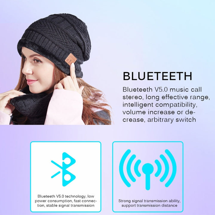 Winter Bluetooth 5.0 Cap Wireless Earphone Beanie With Headphone Speaker Mic