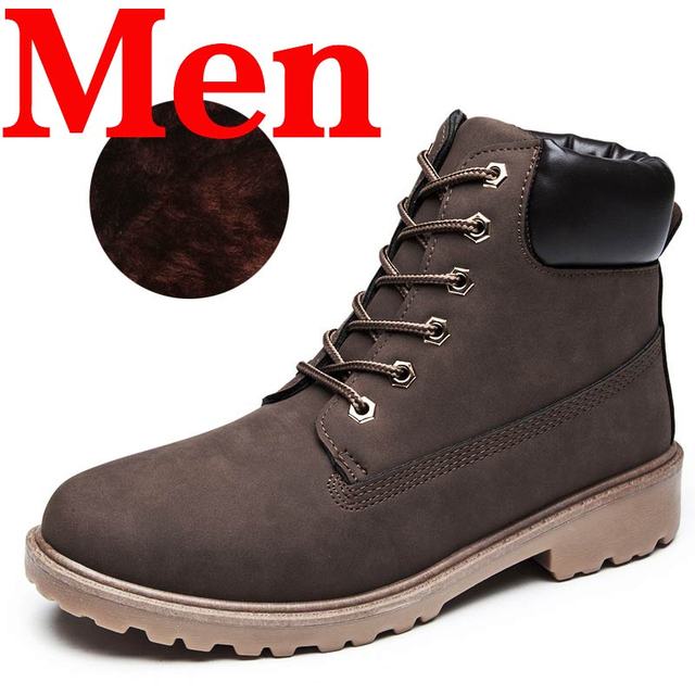 Winter Men Boots PU Outdoor Snow Ankle Boots Male Lace Up Anti-slip Booties British Sneakers Plus Size 46 Zapatos De Hombre