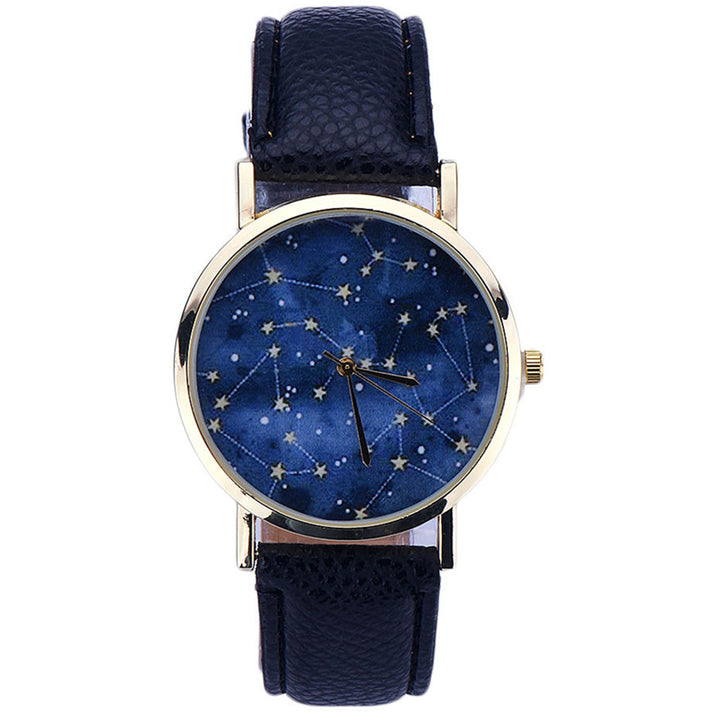 Fashion Sky Stars Night Pattern Watch Women PU Leather Analog Quartz Watch Wristwatch Relogio Feminino Ladies Casual Watch Clock