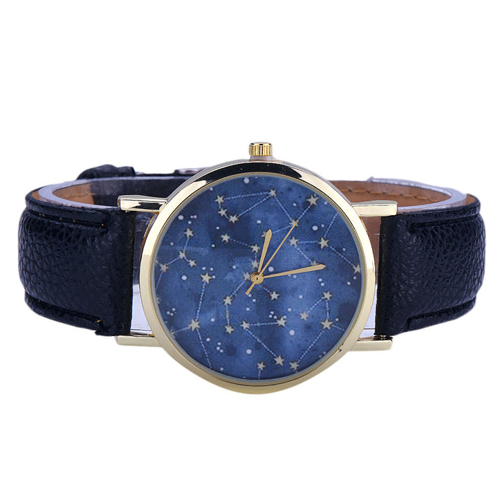 Fashion Sky Stars Night Pattern Watch Women PU Leather Analog Quartz Watch Wristwatch Relogio Feminino Ladies Casual Watch Clock