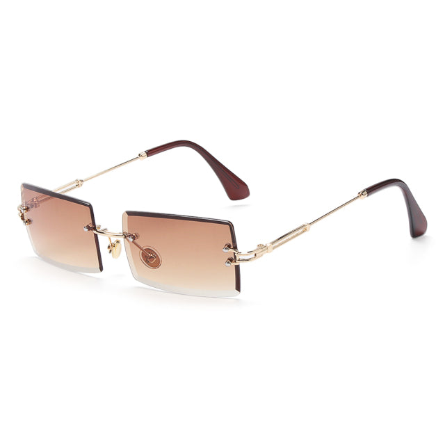 Rimless Small Rectangle Sunglasses UV400 Eyewear